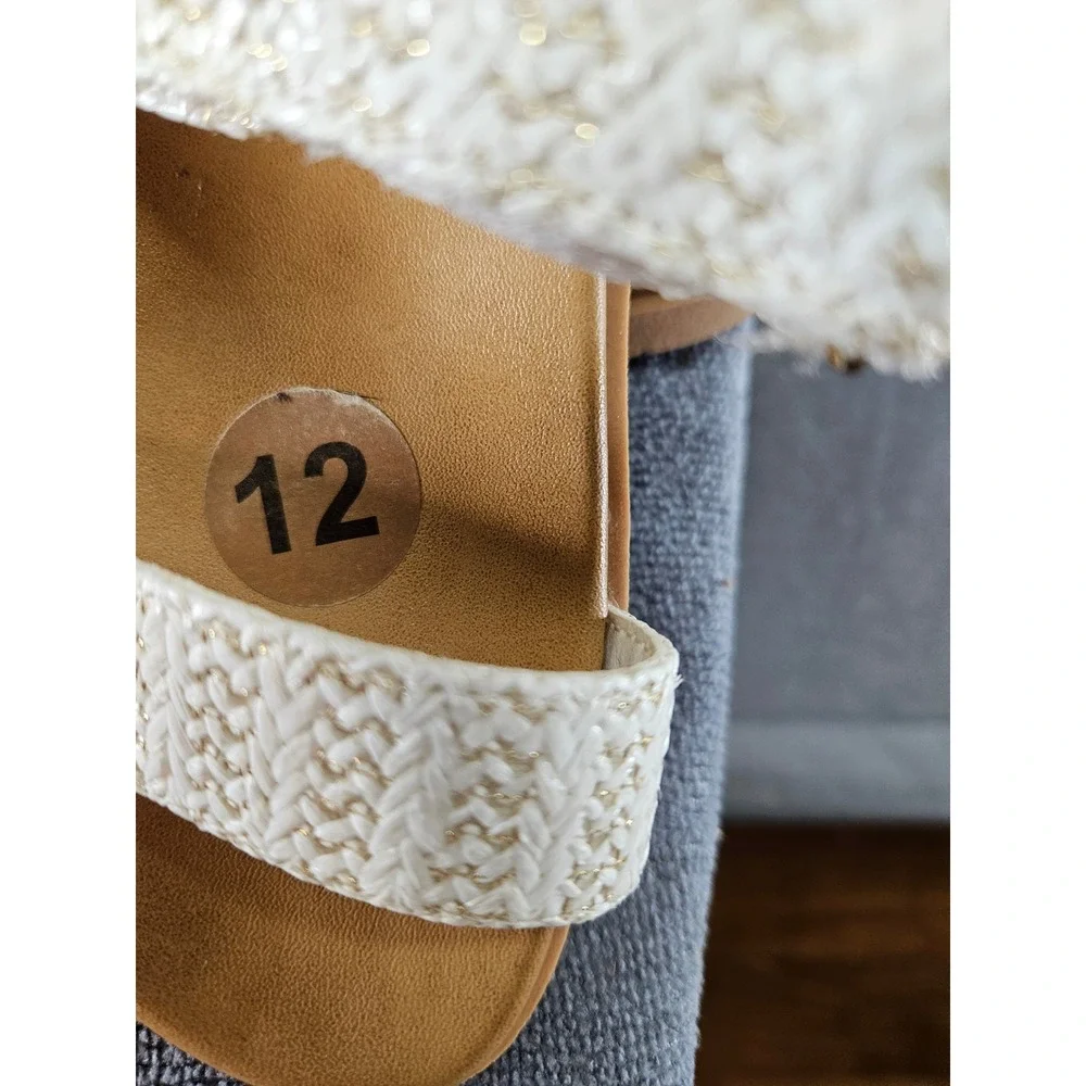 Steve Madden Girls Sandals Cream Gold Metallic Woven Strappy Size 12 Kids